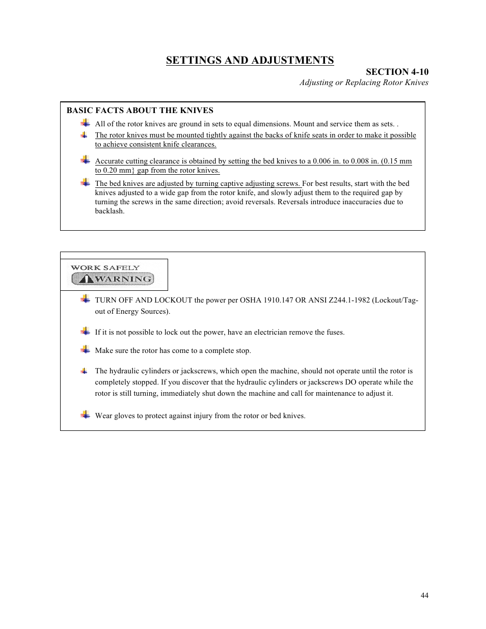 Settings and adjustments | Sterlco ST500 Series Central Granulator User Manual | Page 44 / 91