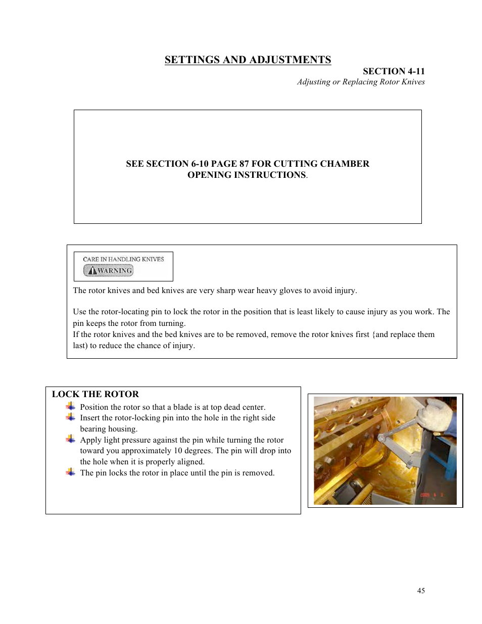 Settings and adjustments | Sterlco ST500 Series Central Granulator User Manual | Page 45 / 91