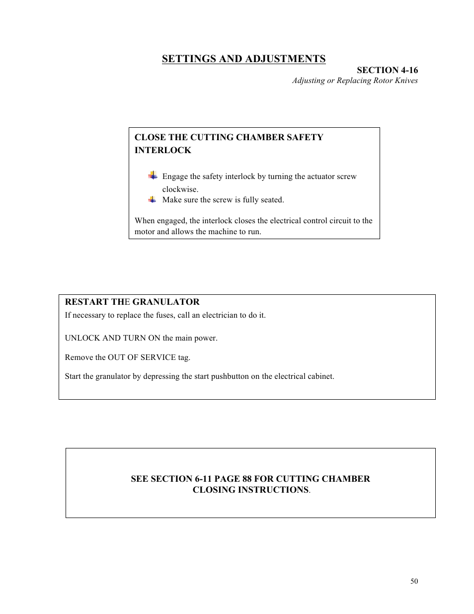 Settings and adjustments | Sterlco ST500 Series Central Granulator User Manual | Page 50 / 91