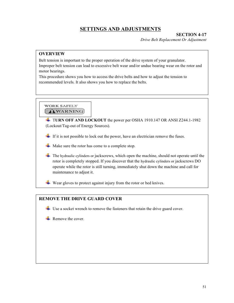 Settings and adjustments | Sterlco ST500 Series Central Granulator User Manual | Page 51 / 91