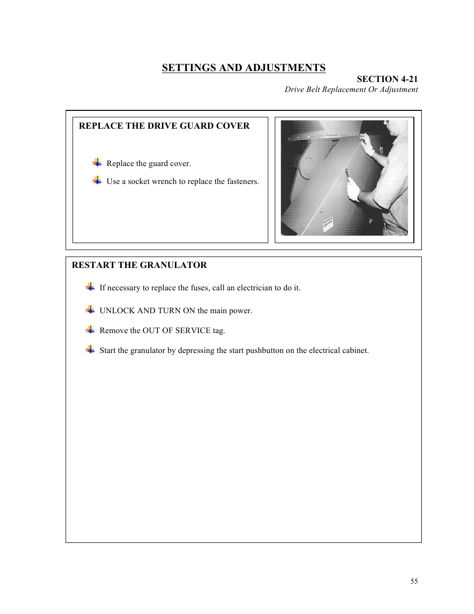 Settings and adjustments | Sterlco ST500 Series Central Granulator User Manual | Page 55 / 91