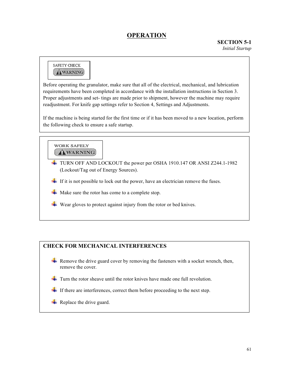 Operation | Sterlco ST500 Series Central Granulator User Manual | Page 61 / 91