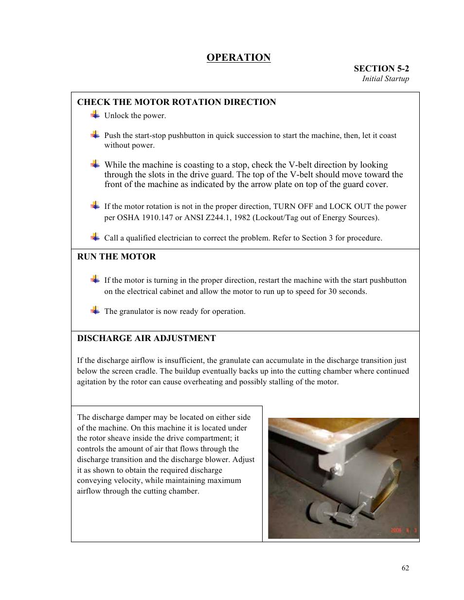 Operation | Sterlco ST500 Series Central Granulator User Manual | Page 62 / 91