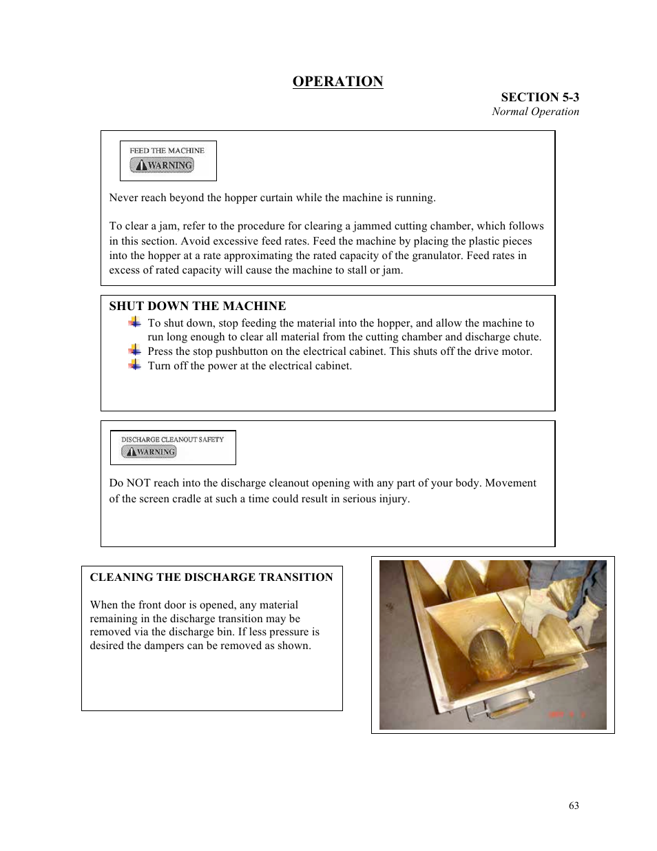 Operation | Sterlco ST500 Series Central Granulator User Manual | Page 63 / 91