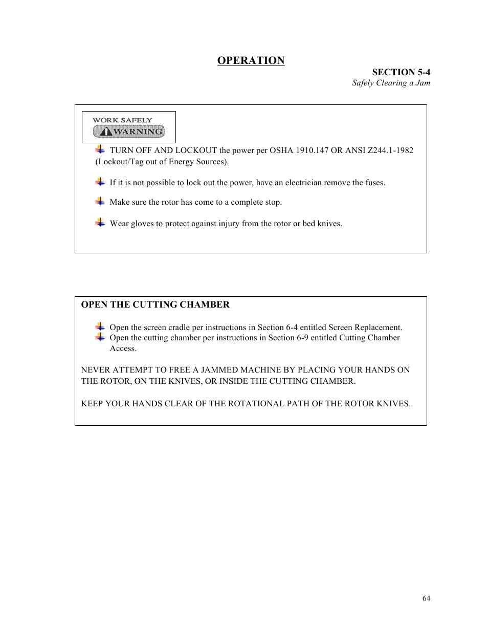 Operation | Sterlco ST500 Series Central Granulator User Manual | Page 64 / 91