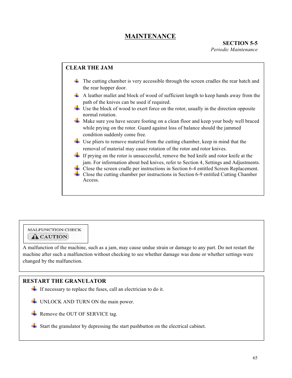 Maintenance | Sterlco ST500 Series Central Granulator User Manual | Page 65 / 91