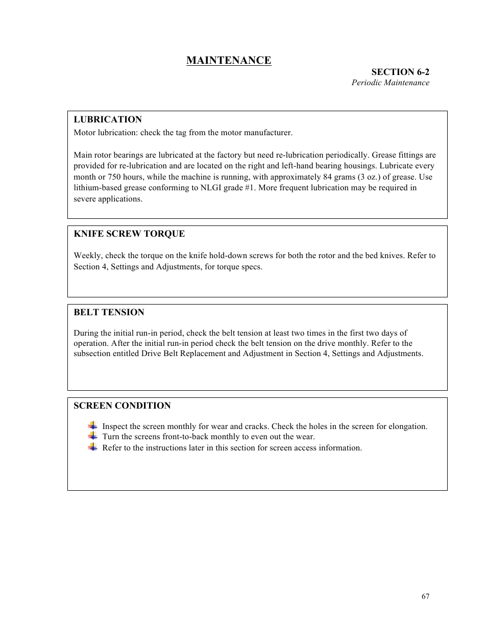 Maintenance | Sterlco ST500 Series Central Granulator User Manual | Page 67 / 91