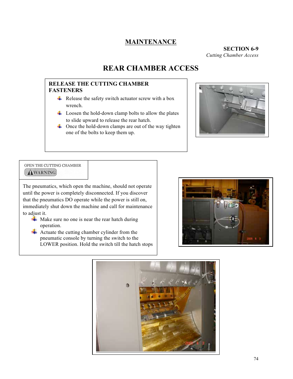 Rear chamber access, Maintenance | Sterlco ST500 Series Central Granulator User Manual | Page 74 / 91