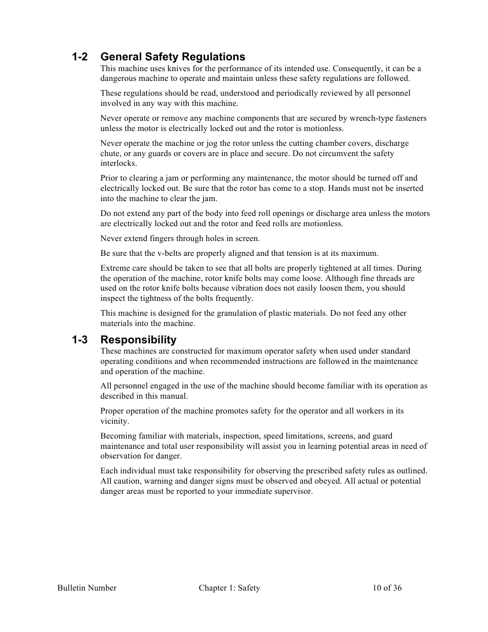 2 general safety regulations, 3 responsibility | Sterlco HDG Series Heavy Duty Granulators User Manual | Page 10 / 36