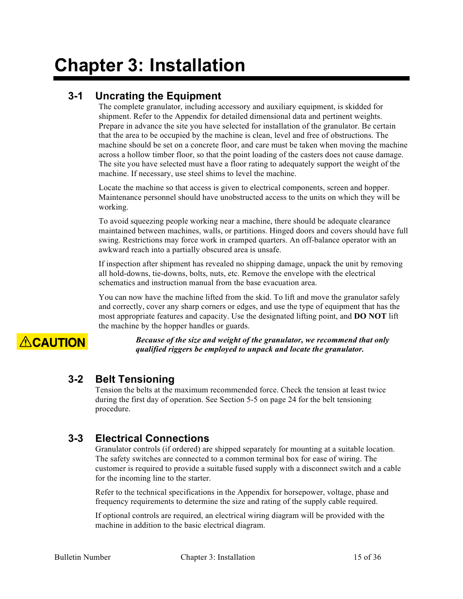 Chapter 3: installation | Sterlco HDG Series Heavy Duty Granulators User Manual | Page 15 / 36