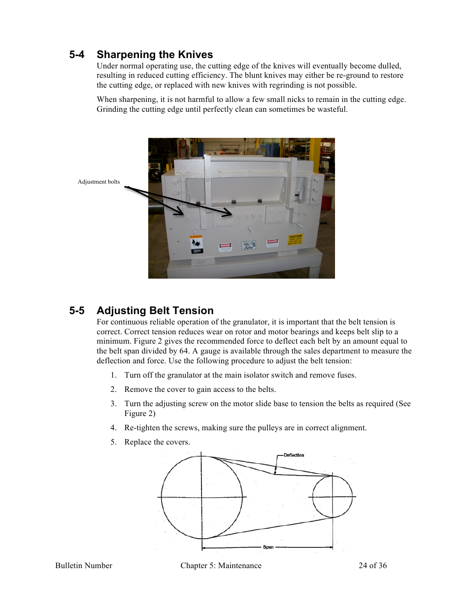 4 sharpening the knives, 5 adjusting belt tension | Sterlco HDG Series Heavy Duty Granulators User Manual | Page 24 / 36