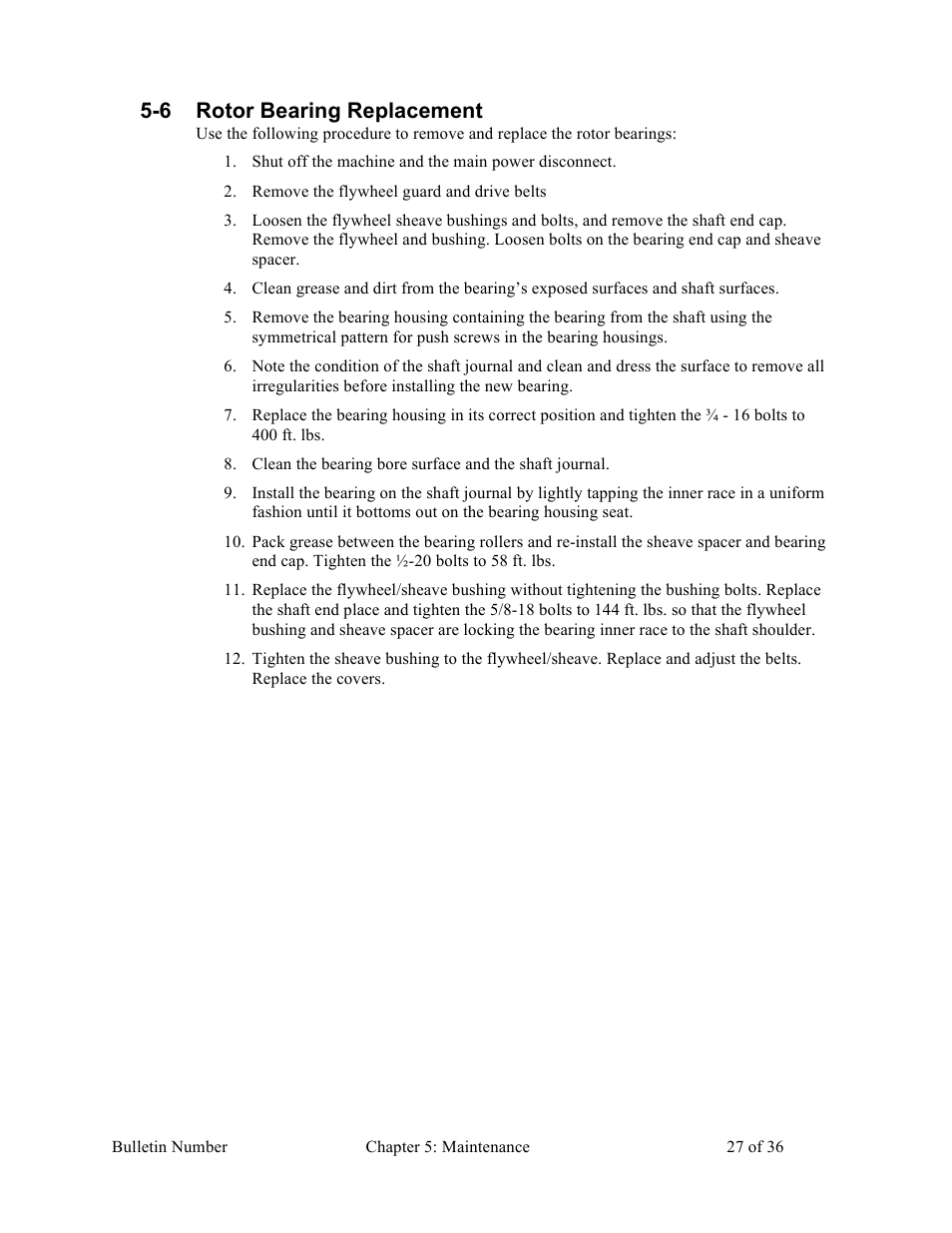 6 rotor bearing replacement | Sterlco HDG Series Heavy Duty Granulators User Manual | Page 27 / 36