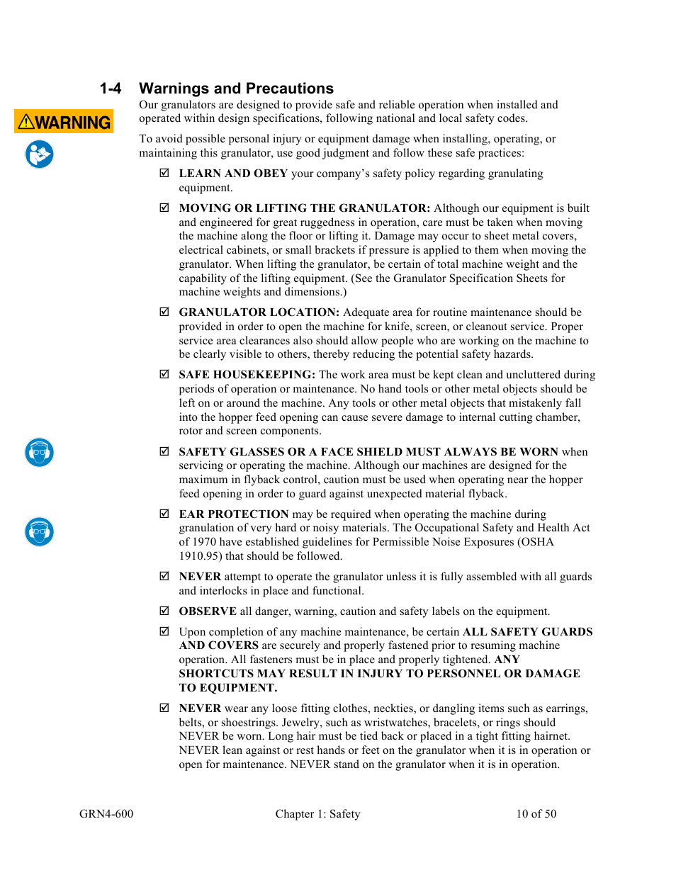 4 warnings and precautions | Sterlco SLS Series Light Duty Shredder User Manual | Page 10 / 50