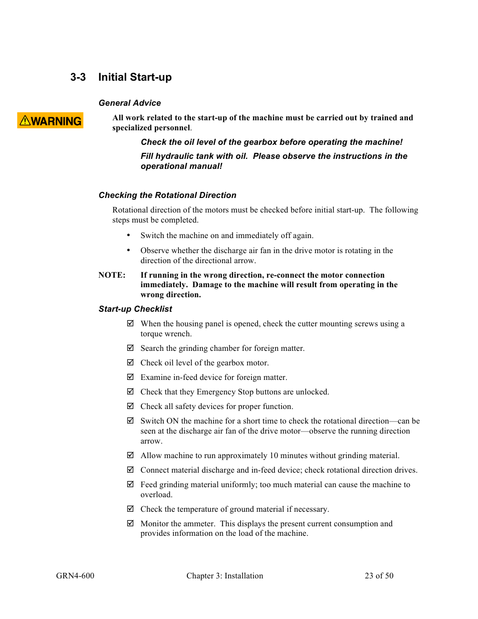 3 initial start-up | Sterlco SLS Series Light Duty Shredder User Manual | Page 23 / 50