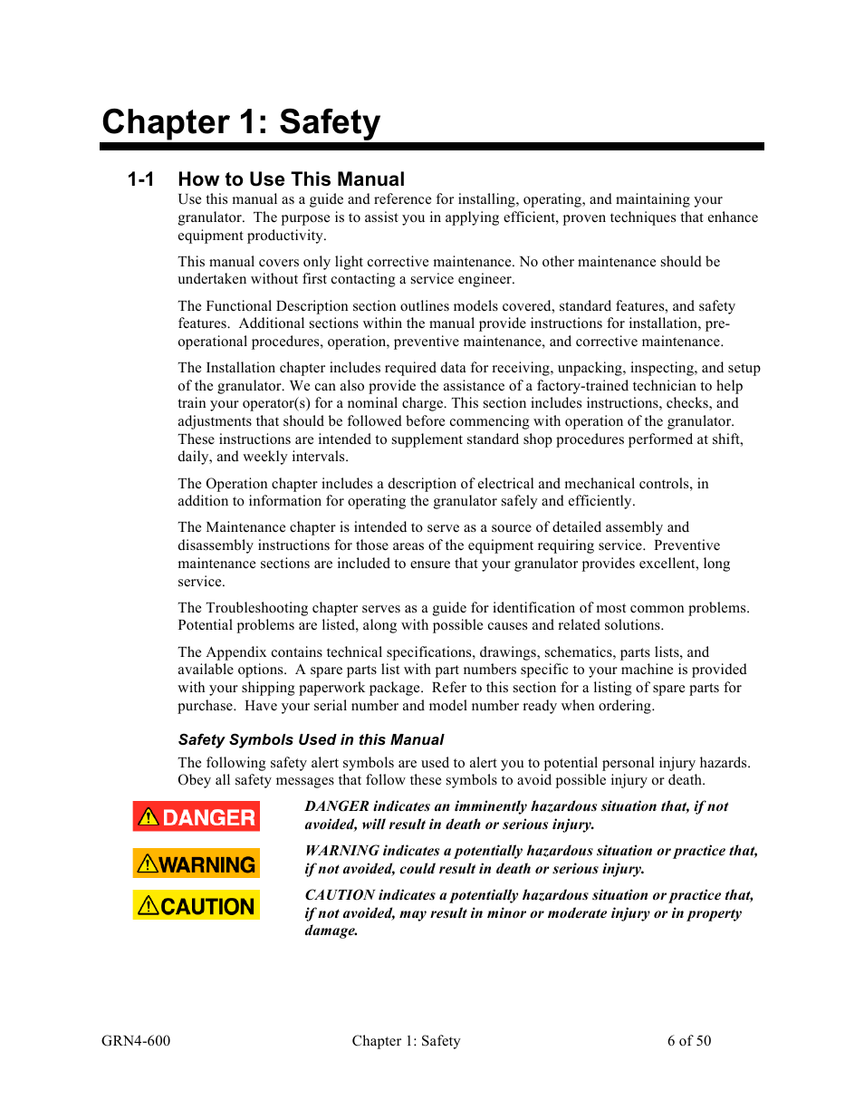 Chapter 1: safety, 1 how to use this manual | Sterlco SLS Series Light Duty Shredder User Manual | Page 6 / 50