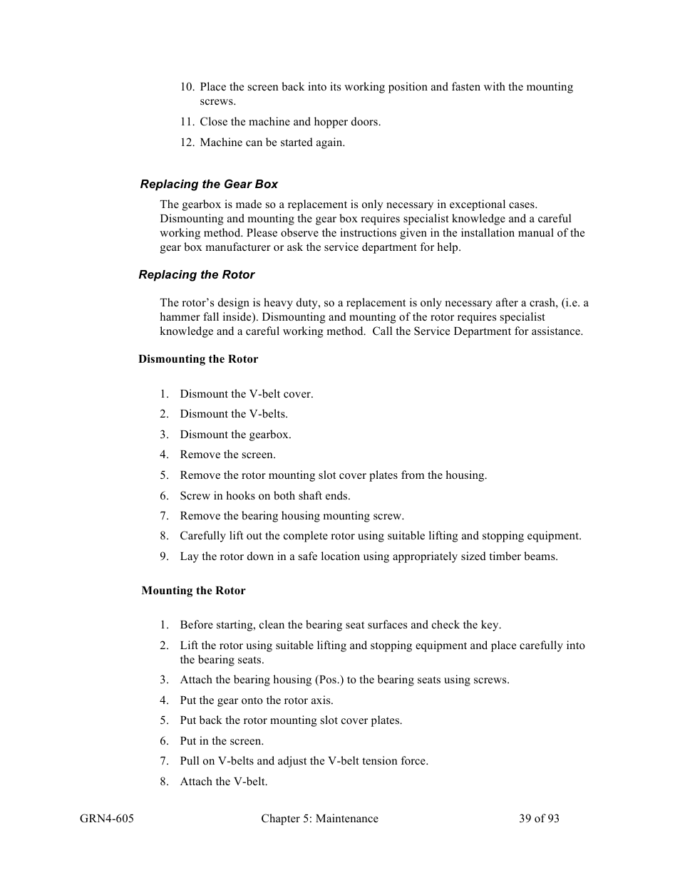Sterlco SMS Series Single Shaft Shredder User Manual | Page 39 / 93