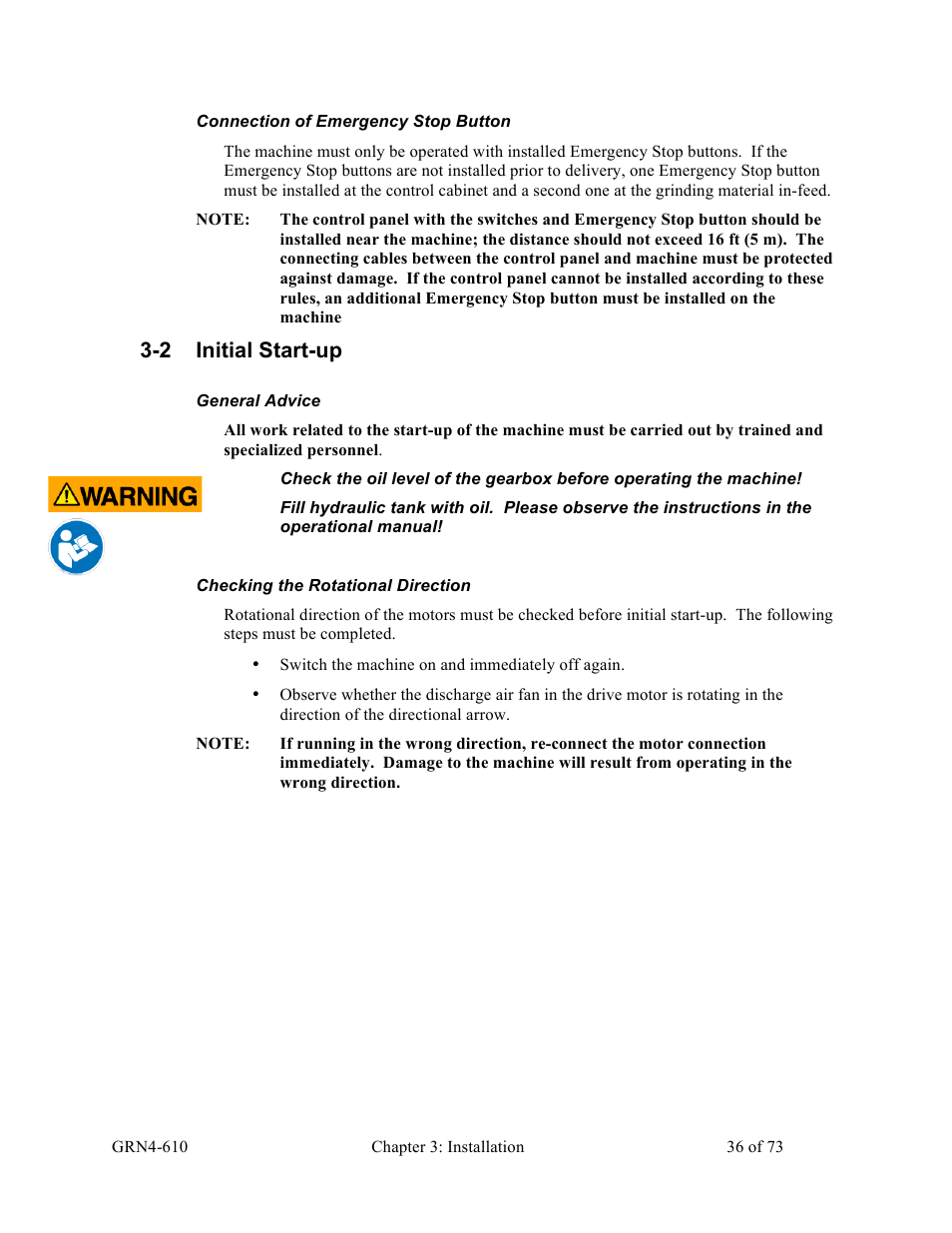 2 initial start-up | Sterlco SPS Series Pipe Shredder User Manual | Page 36 / 73