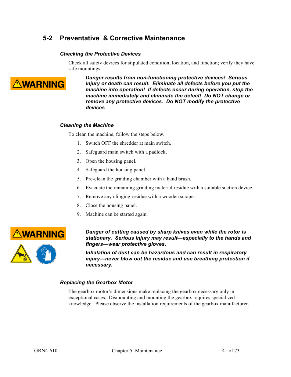 2 preventative & corrective maintenance | Sterlco SPS Series Pipe Shredder User Manual | Page 41 / 73