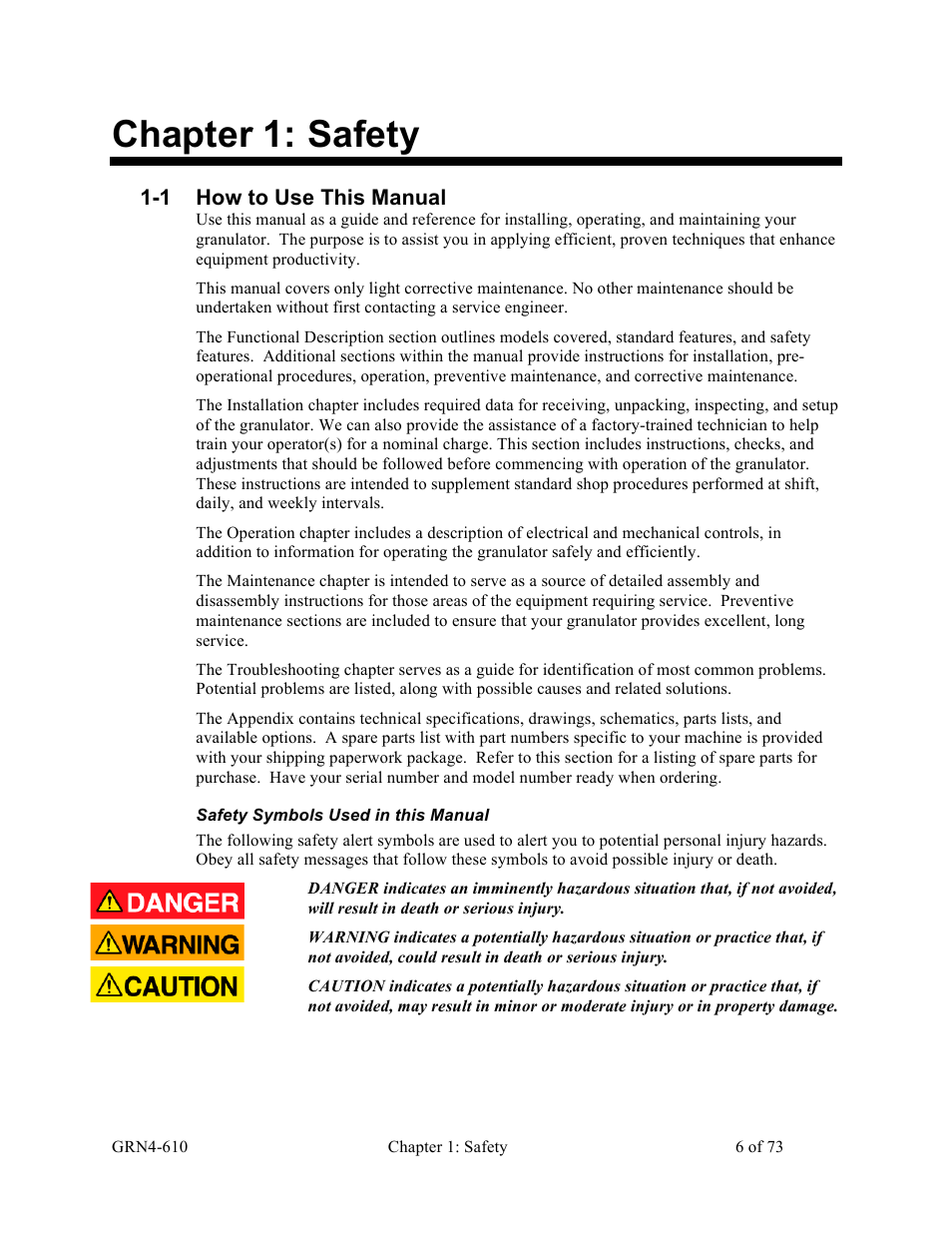 Chapter 1: safety, 1 how to use this manual | Sterlco SPS Series Pipe Shredder User Manual | Page 6 / 73