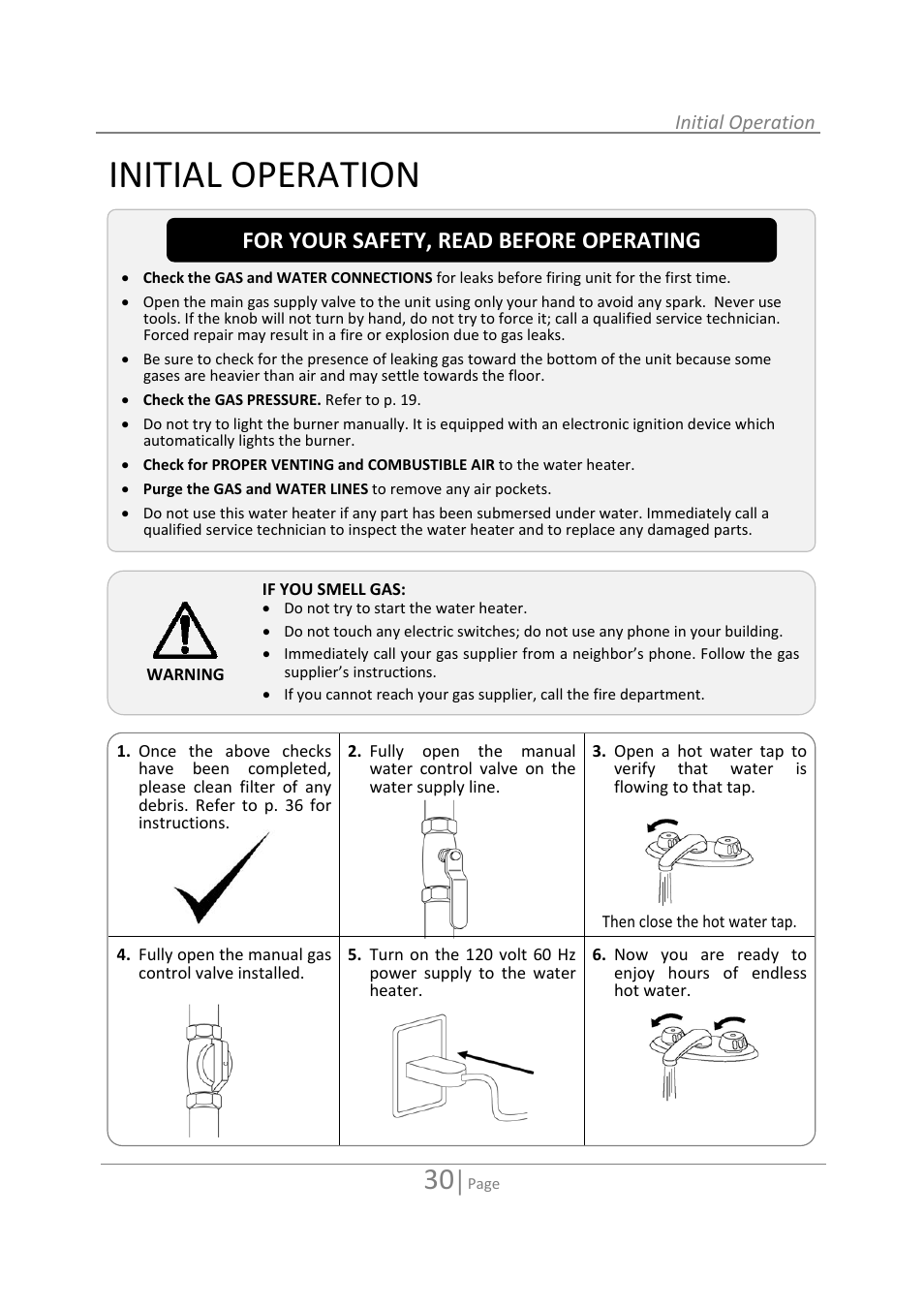 Initial operation, For your safety, read before operating | State GTS-110-NI User Manual | Page 30 / 52