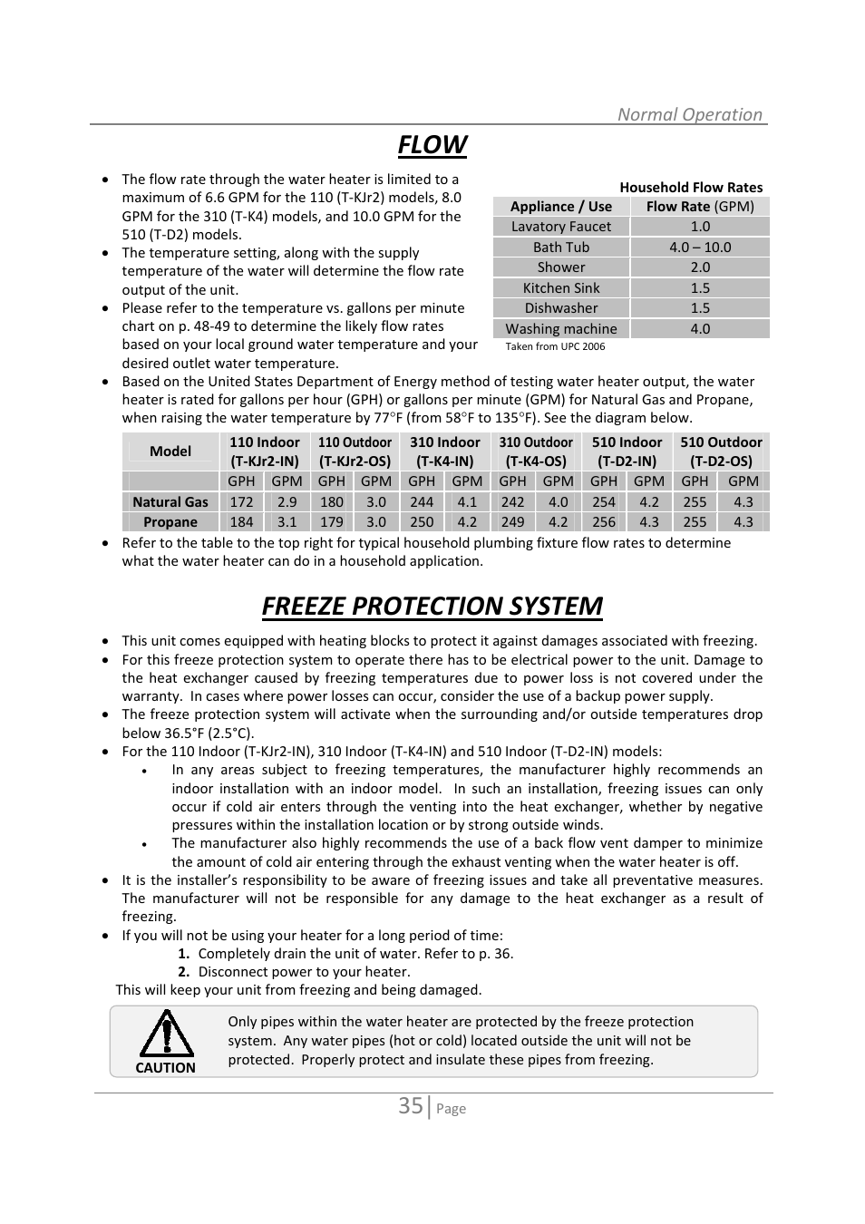 Flow, Freeze protection system, Normal operation | State GTS-110-NI User Manual | Page 35 / 52