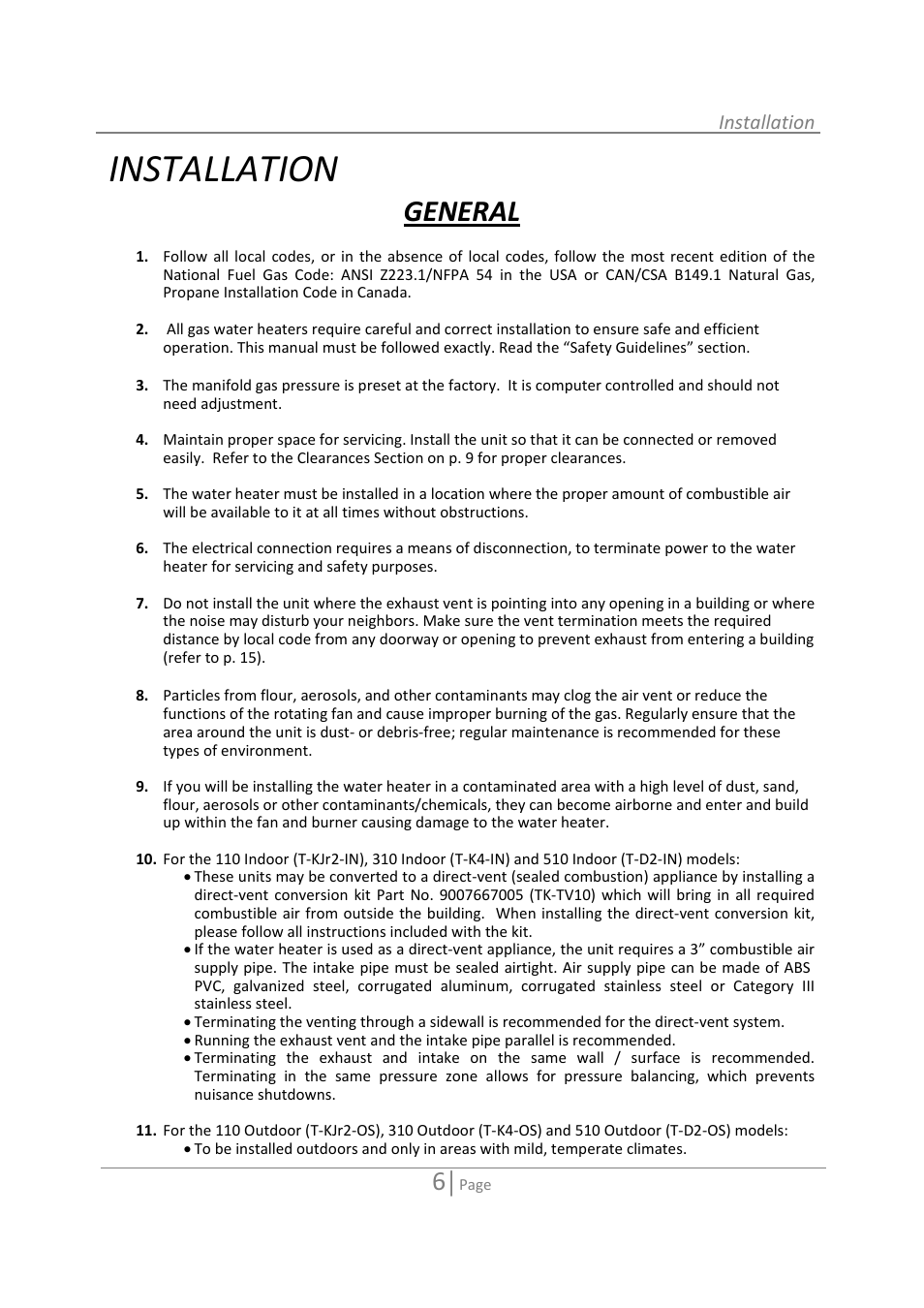 Installation, General | State GTS-110-NI User Manual | Page 6 / 52