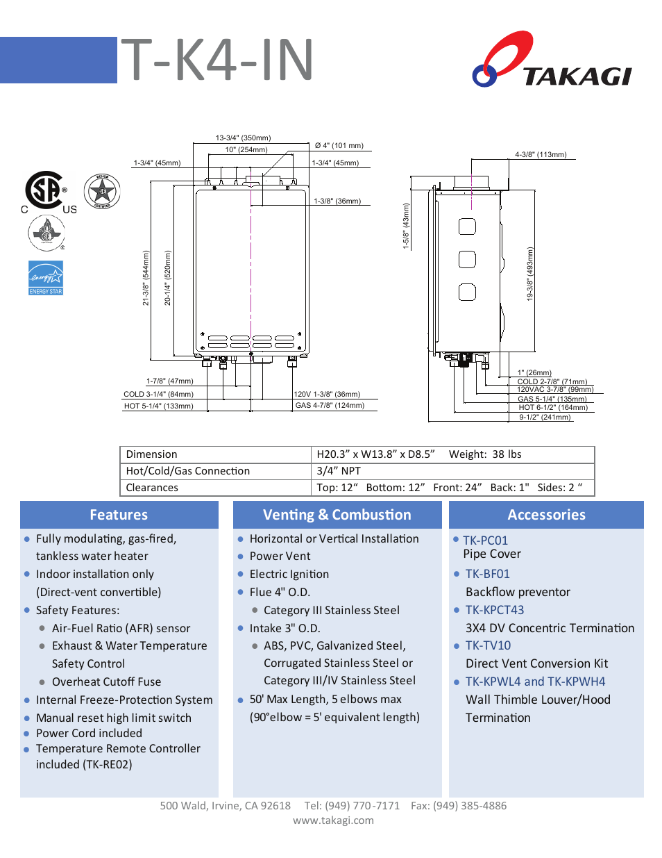 Takagi T-K4-IN/OS User Manual | 2 pages