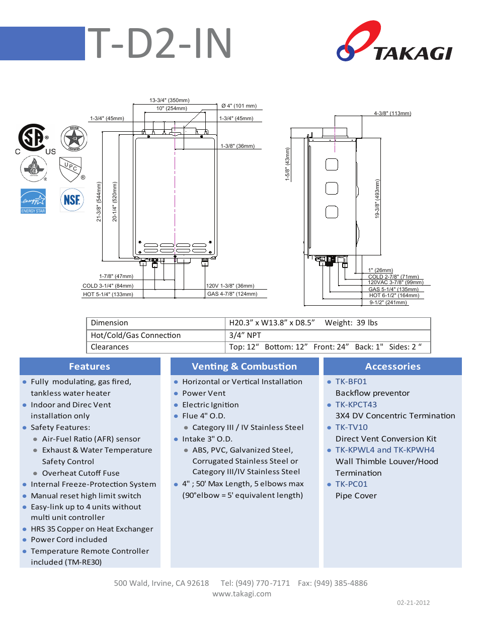 Takagi T-D2-IN/OS User Manual | 2 pages