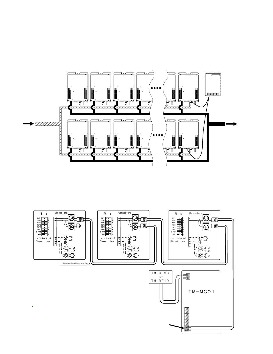 Multi-unit system for large volumes, Cold in hot out, Mobius water heater model t-m32 | Multi-unit system connection diagram, Tm-mc01, Terminals for water heaters, Unit 1 unit2 unit3, 34 t m - m c 0 1 | Takagi T-M32 User Manual | Page 28 / 52