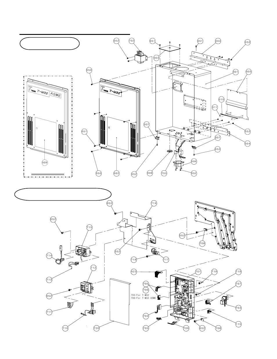 Components diagram, Case assembly computer board assembly, T-m32 asme | Takagi T-M32 User Manual | Page 46 / 52