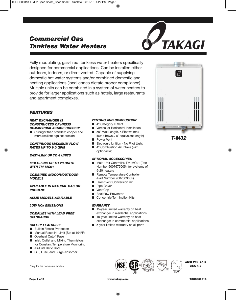 Takagi T-M32 User Manual | 2 pages