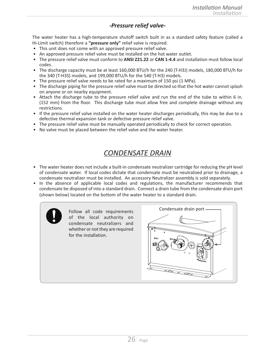 Condensate drain | State GTS-240-NIH User Manual | Page 26 / 64