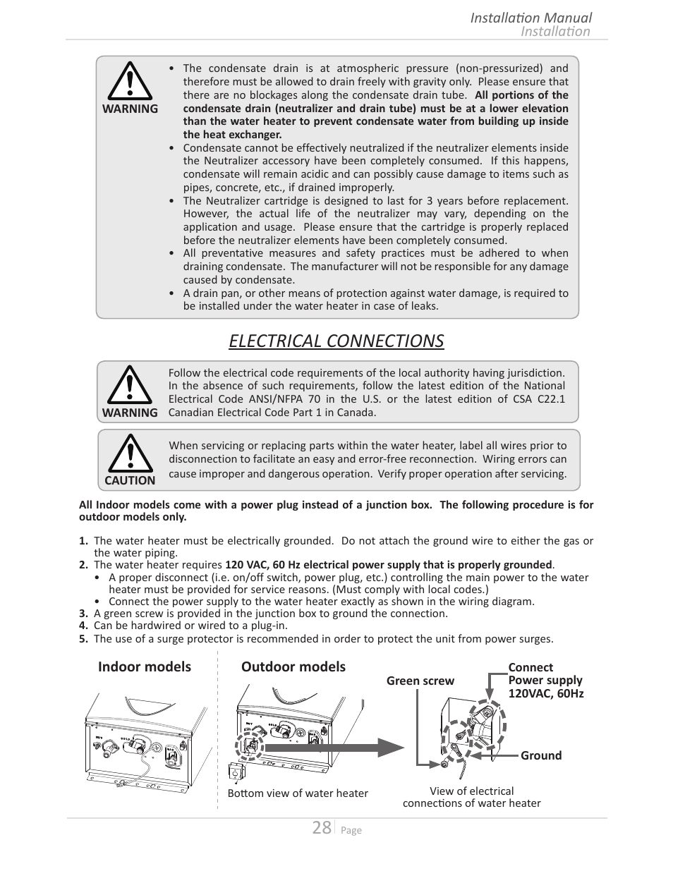 Electrical connections | State GTS-240-NIH User Manual | Page 28 / 64