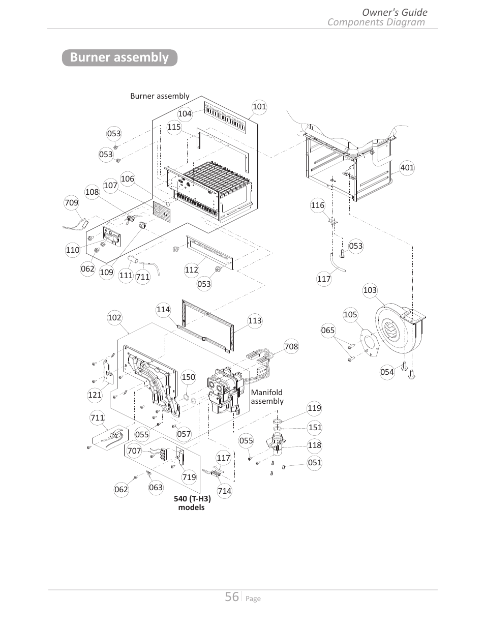 Burner assembly | State GTS-240-NIH User Manual | Page 56 / 64