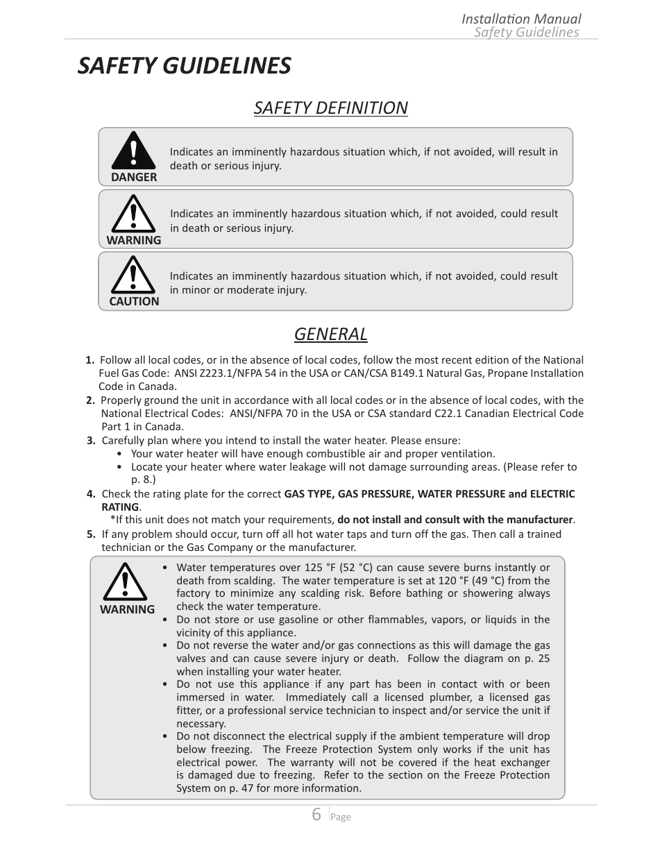 Safety guidelines, Safety definition general | State GTS-240-NIH User Manual | Page 6 / 64