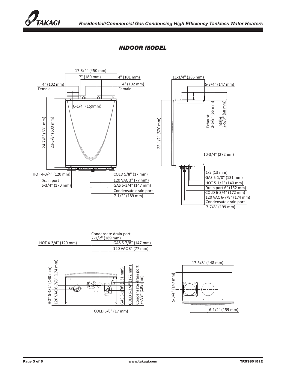 Indoor model | Takagi T-H3J-DV/OS User Manual | Page 3 / 6