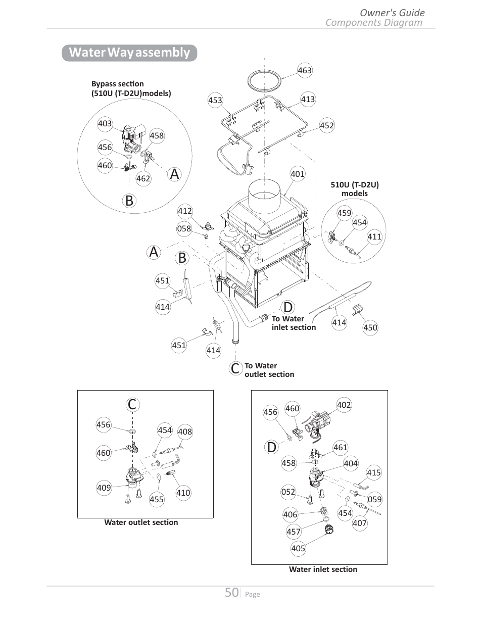 Ba b a d, Water way assembly | Takagi T-D2U User Manual | Page 50 / 56