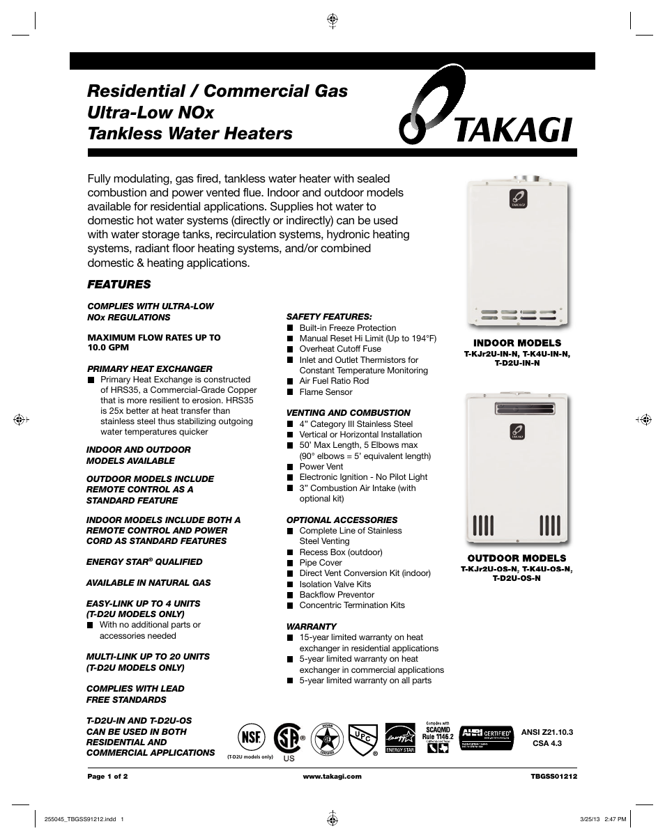 Takagi T-D2U User Manual | 4 pages