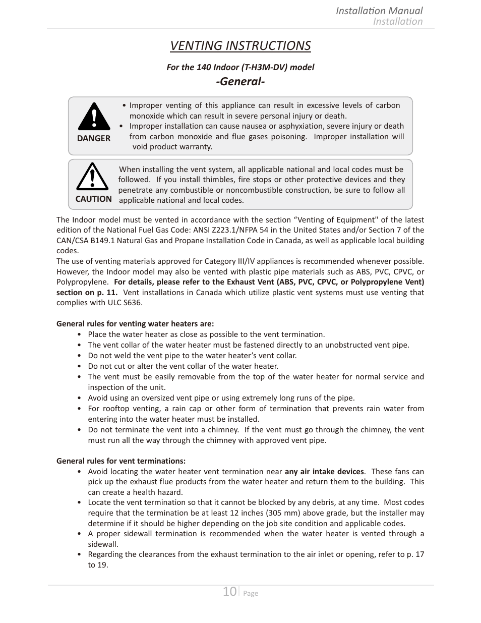 Venting instructions, General | Takagi T-H3M-IN/OS User Manual | Page 10 / 56