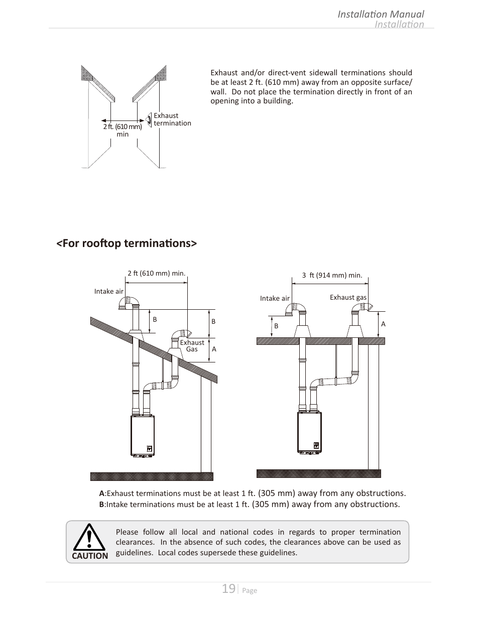 For rooftop terminations, Installation installation manual | Takagi T-H3M-IN/OS User Manual | Page 19 / 56