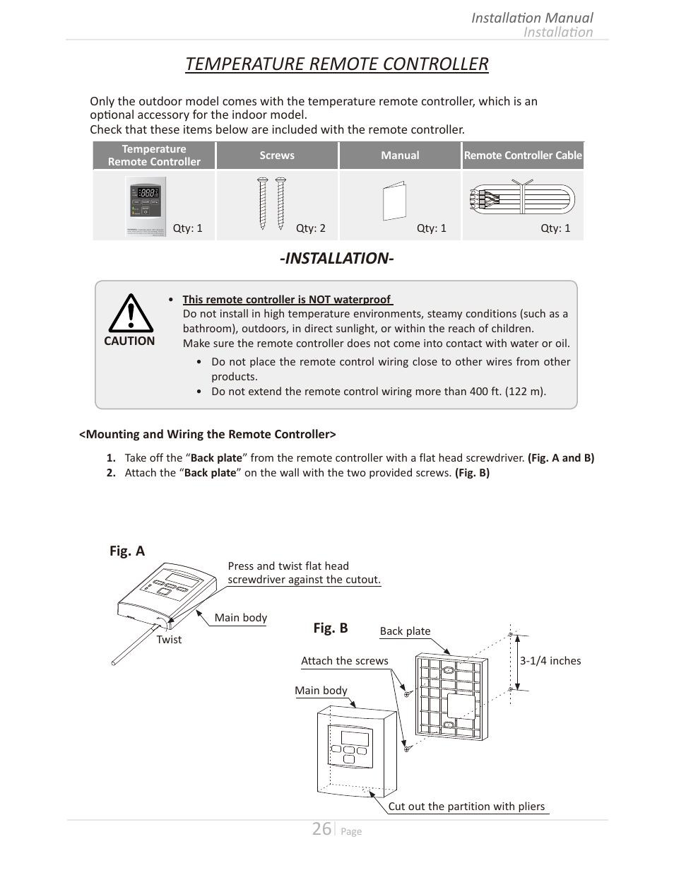 Temperature remote controller, Installation | Takagi T-H3M-IN/OS User Manual | Page 26 / 56