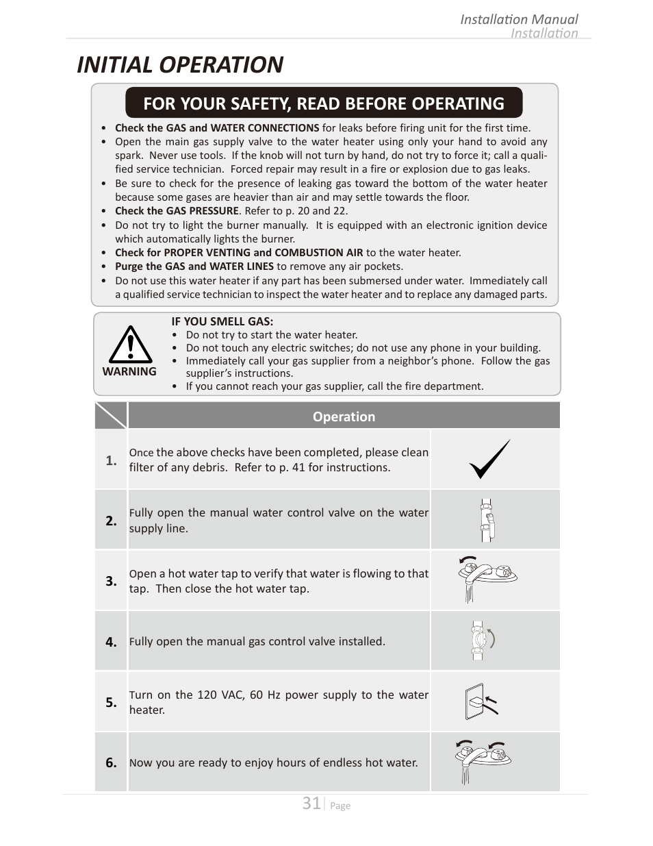 Initial operation, For your safety, read before operating | Takagi T-H3M-IN/OS User Manual | Page 31 / 56