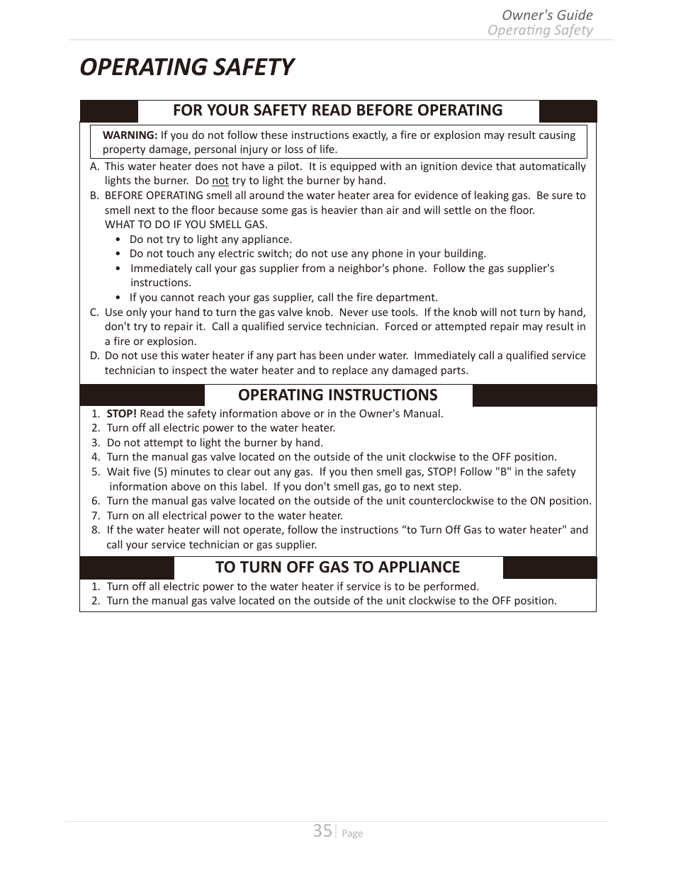 Operating safety, For your safety read before operating, Operating instructions | Takagi T-H3M-IN/OS User Manual | Page 35 / 56