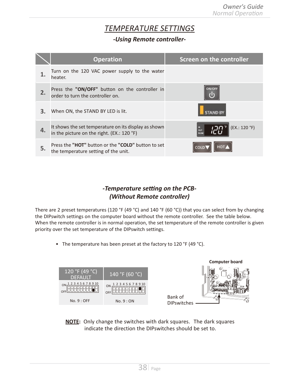 Temperature settings | Takagi T-H3M-IN/OS User Manual | Page 38 / 56