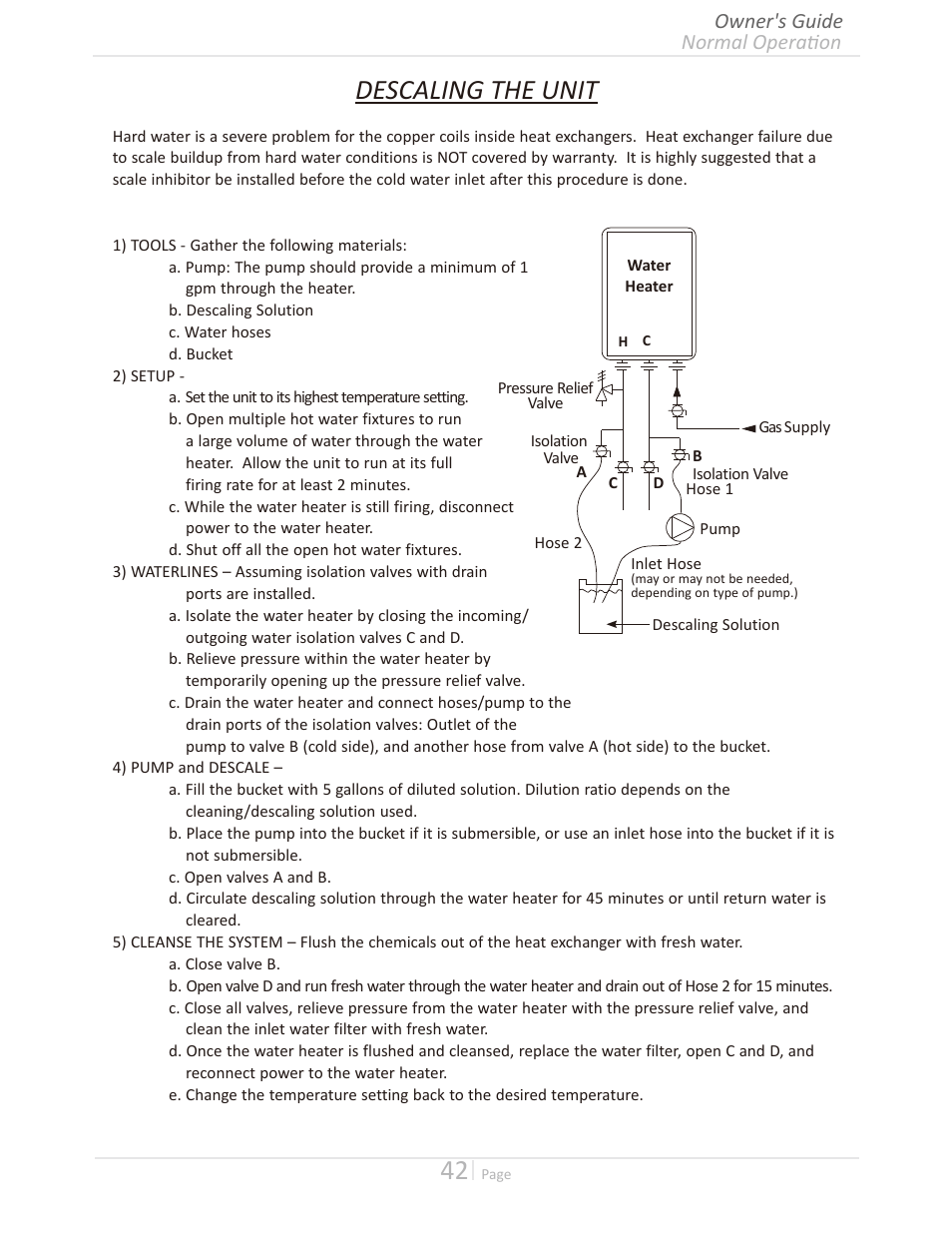 Descaling the unit, Normal operation owner's guide | Takagi T-H3M-IN/OS User Manual | Page 42 / 56