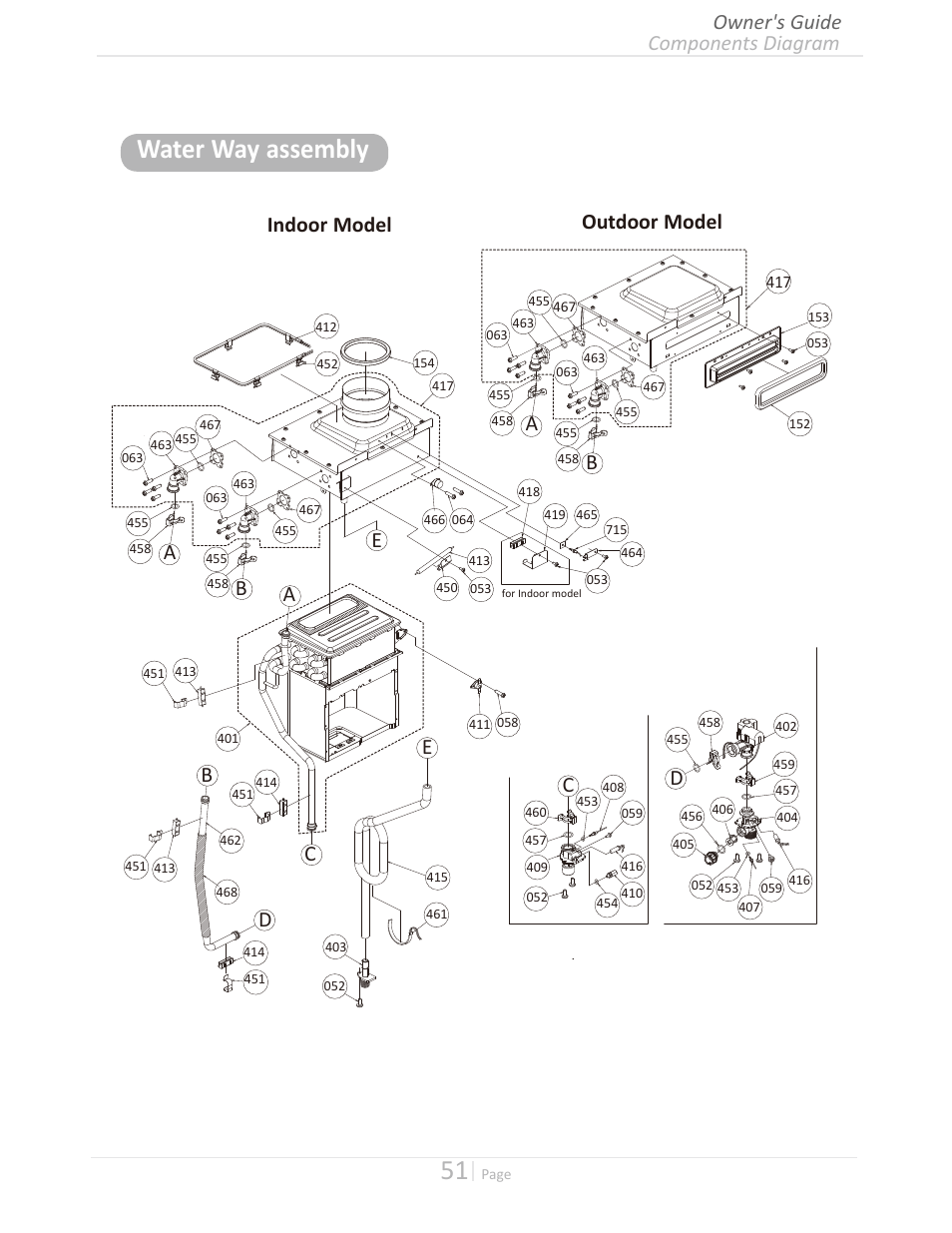 Water way assembly, Cd d c, Ab a b | Takagi T-H3M-IN/OS User Manual | Page 51 / 56