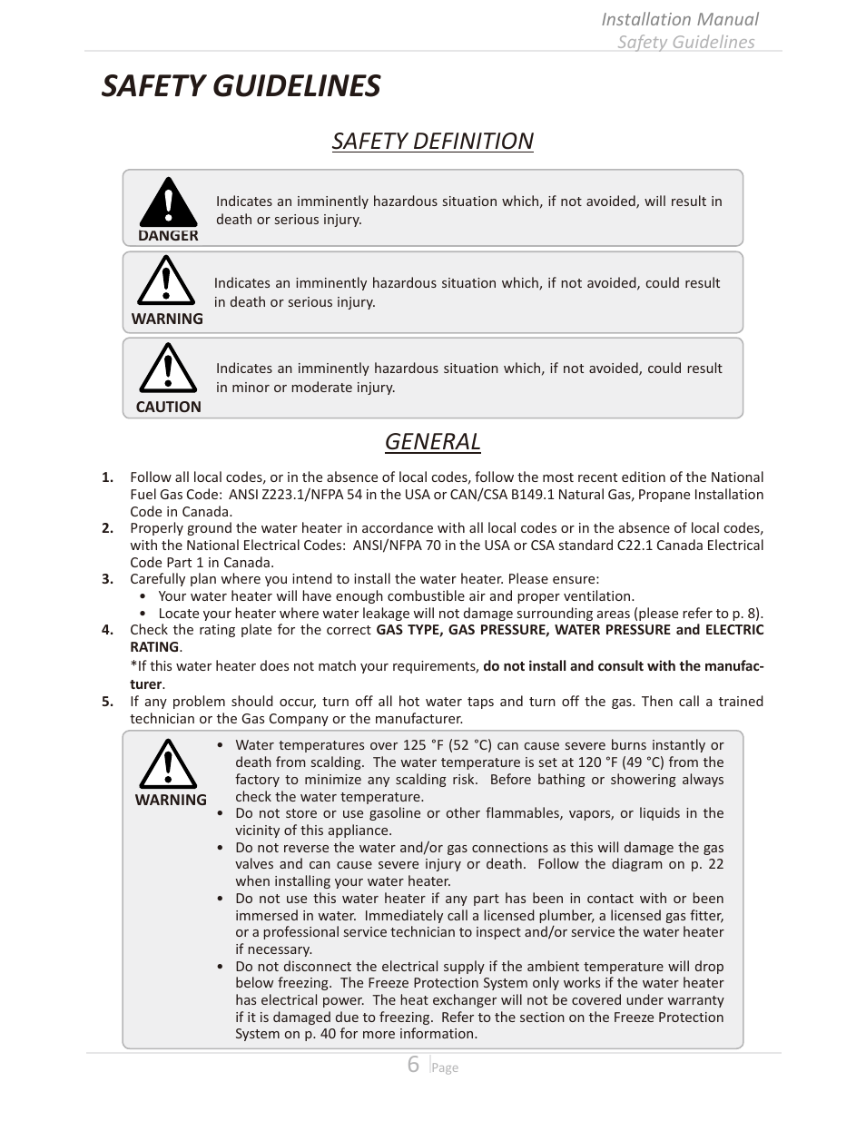 Safety guidelines, Safety definition, General | Takagi T-H3M-IN/OS User Manual | Page 6 / 56