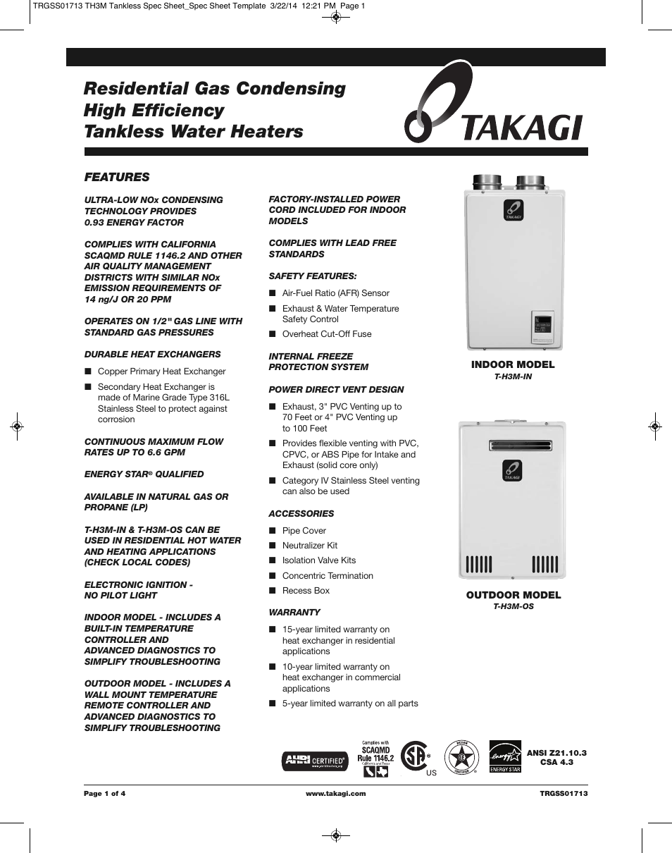 Takagi T-H3M-IN/OS User Manual | 4 pages