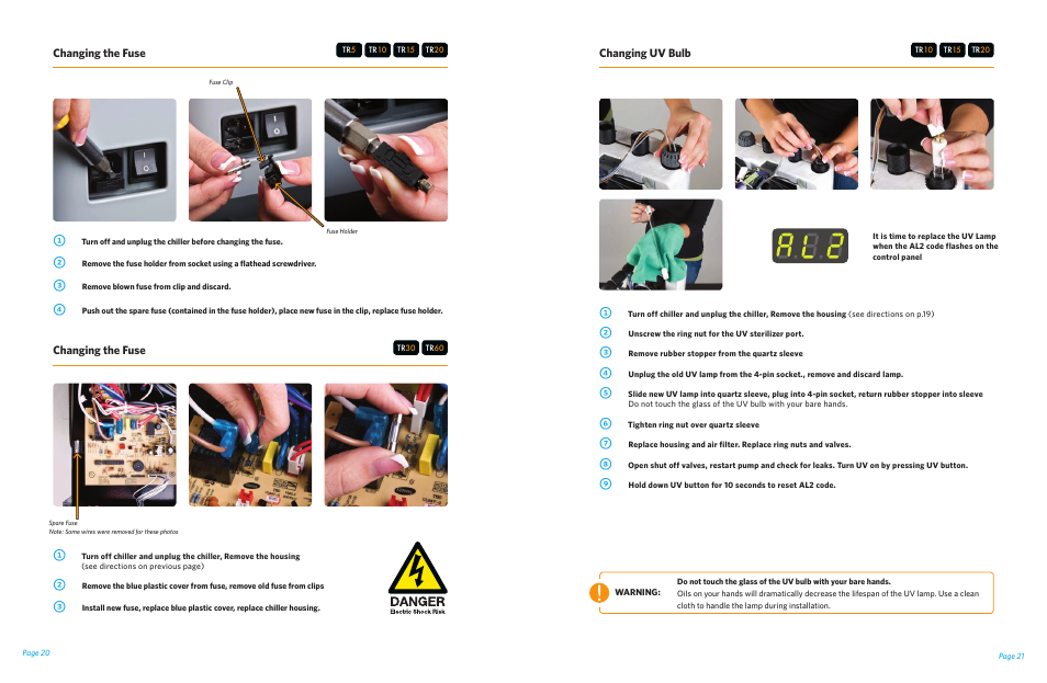 Changing uv bulb, Changing the fuse | Teco US TR5-60 User Manual | Page 11 / 13