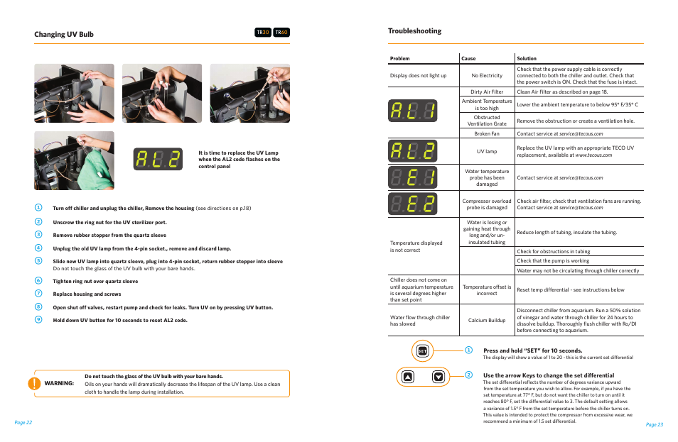 Troubleshooting, Changing uv bulb | Teco US TR5-60 User Manual | Page 12 / 13